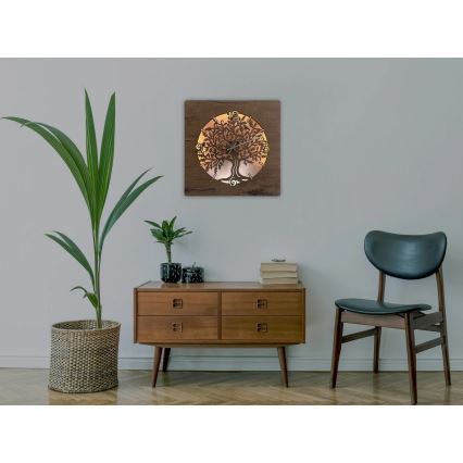 Li-Go 5652/DUB2 - LED stmievateľné hodiny LED/10W/5V 20000 mAh 42x42 cm dub/Dub v kruhu + diaľkové ovládanie