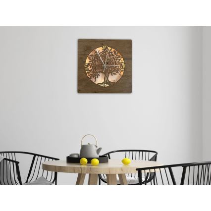 Li-Go 5652/DUB2 - LED stmievateľné hodiny LED/10W/5V 20000 mAh 42x42 cm dub/Dub v kruhu + diaľkové ovládanie