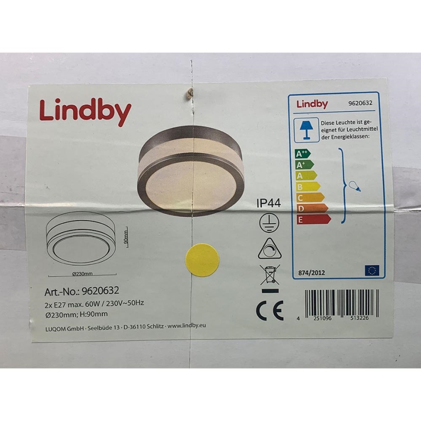 Lindby - Kúpeľňové stropné svietidlo FLAVI 2xE27/60W/230V IP44 matný chróm