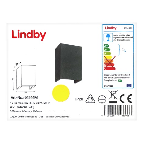 Lindby - LED Nástenné svietidlo ALBIN 1xG9/3W/230V