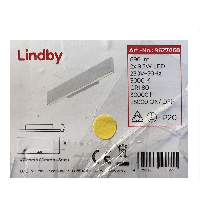 Lindby - LED Nástenné svietidlo IGNAZIA 2xLED/9,5W/230V