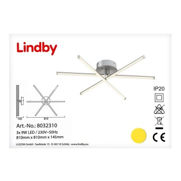 Lindby - LED RGB Stmievateľné stropné svietidlo LANSSON 3xLED/9W/230V + diaľkové ovládanie
