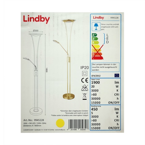 Lindby - LED Stmievateľná stojacia lampa EDA LED/17,5W/230V + LED/3,5W