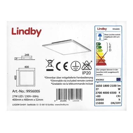 Lindby - LED Stmievateľné stropné svietidlo LIVEL LED/27W/230V + diaľkové ovládanie