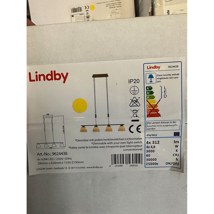 Lindby - LED Stmievateľný luster na lanku CERSEI 4xLED/4,8W/230V