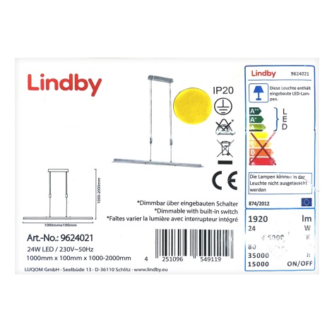 Lindby - LED Stmievateľný luster na lanku SLADJA LED/24W/230V