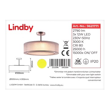 Lindby - LED Stmievateľný luster na tyči PIKKA 3xLED/12W/230V