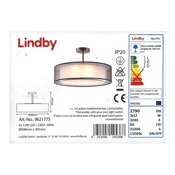 Lindby - LED Stmievateľný prisadený luster PIKKA 3xLED/12W/230V