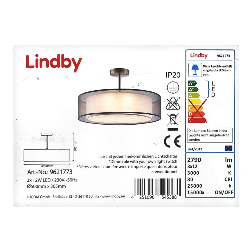 Lindby - LED Stmievateľný prisadený luster PIKKA 3xLED/12W/230V