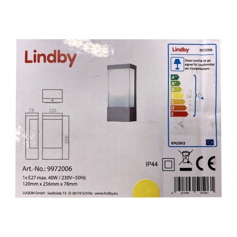 Lindby - LED Vonkajšie nástenné svietidlo KIRANA 1xE27/40