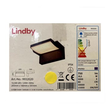 Lindby - LED Vonkajšie nástenné svietidlo SHERIN LED/10,5W/230V IP54