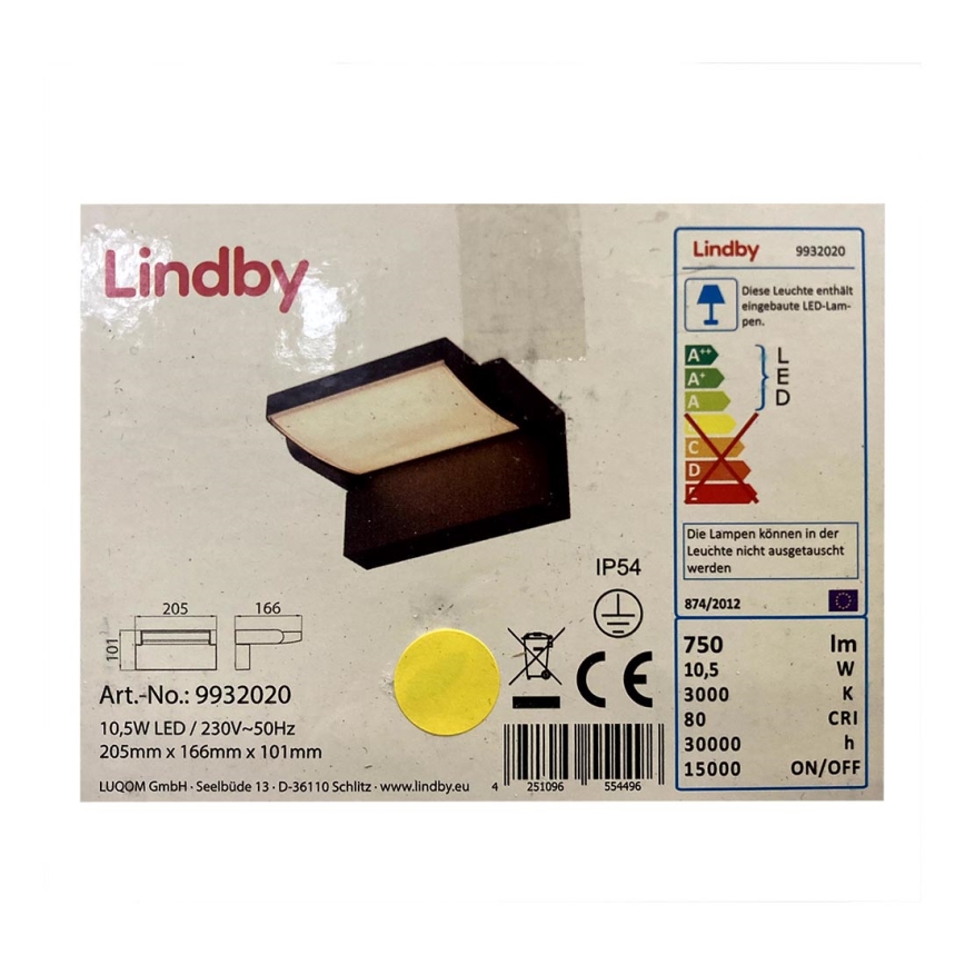 Lindby - LED Vonkajšie nástenné svietidlo SHERIN LED/10,5W/230V IP54