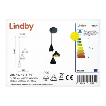 Lindby - Luster na lanku 3xE27/60W/230V