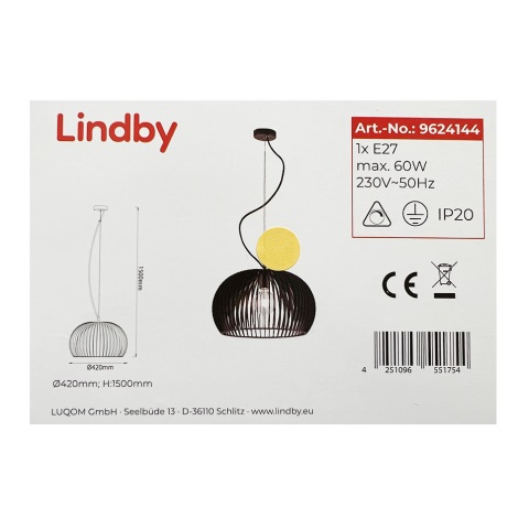 Lindby - Luster na lanku JURSA 1xE27/60W/230V