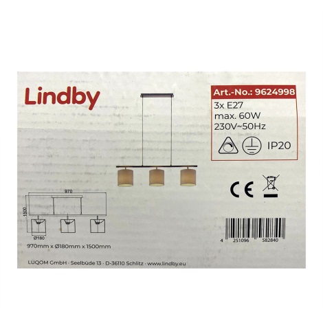 Lindby - Luster na lanku ZALIA 3xE27/60W/230V