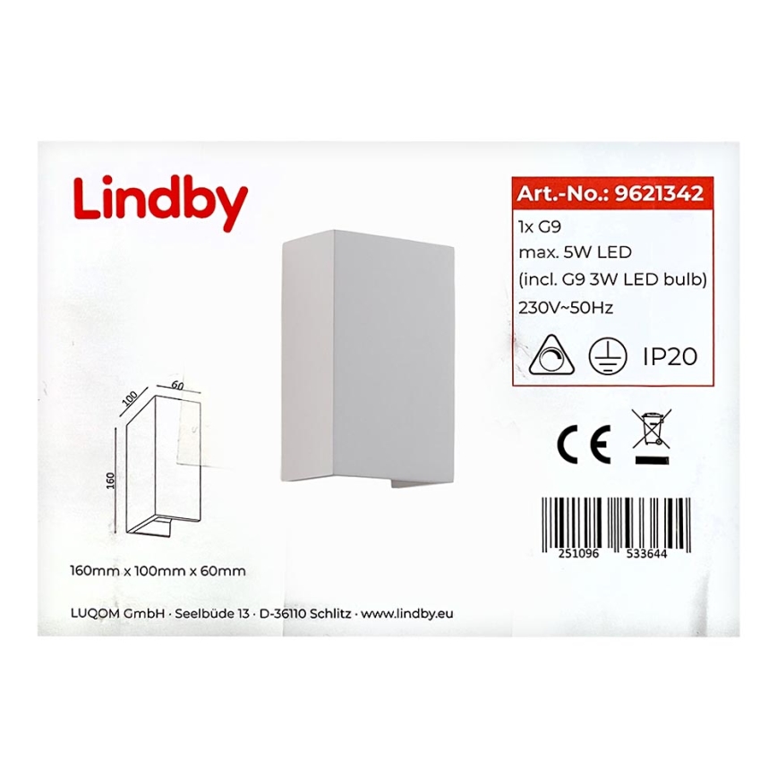 Lindby - Nástenné svietidlo COLJA 1xG9/5W/230V