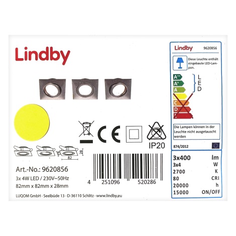 Lindby - SADA 3x LED Podhľadové svietidlo ANDREJ LED/4W/230V