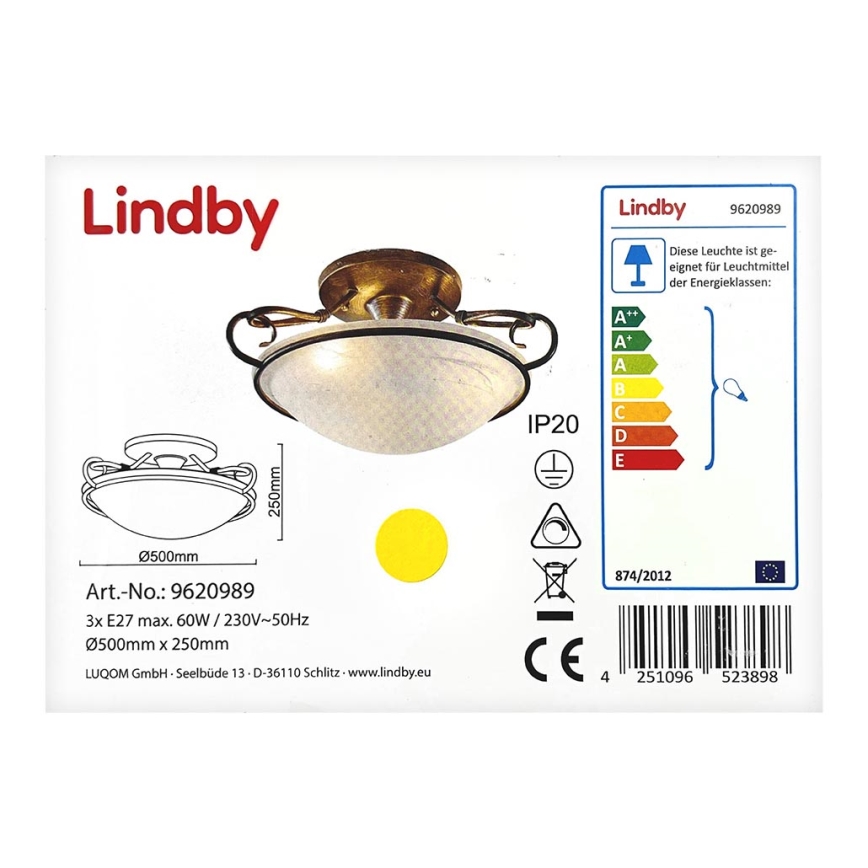 Lindby - Stropné svietidlo RANDO 3xE27/60W/230V