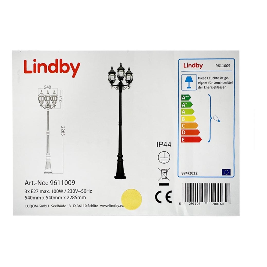 Lindby - Vonkajšia lampa 3xE27/100W/230V IP44