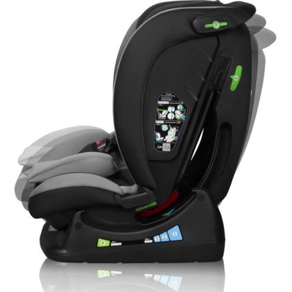 Autosedačka sa nakláňa. Je prevažne čierno-sivá, s číslicami 1-3 na základni. Na boku je návod na nastavenie sklonu.