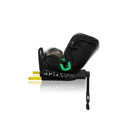 Autosedačka sa nakláňa. Je čierno-šedo-zelenej farby, má nastaviteľnú opierku a nohu. Nachádza sa na bielom pozadí.