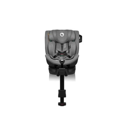 Autosedačka je umiestnená na nastaviteľnej nohe. Sedačka je sivá, má bezpečnostné pásy a nápis „Nuna iSize“. Je zobrazená spredu na bielom pozadí.