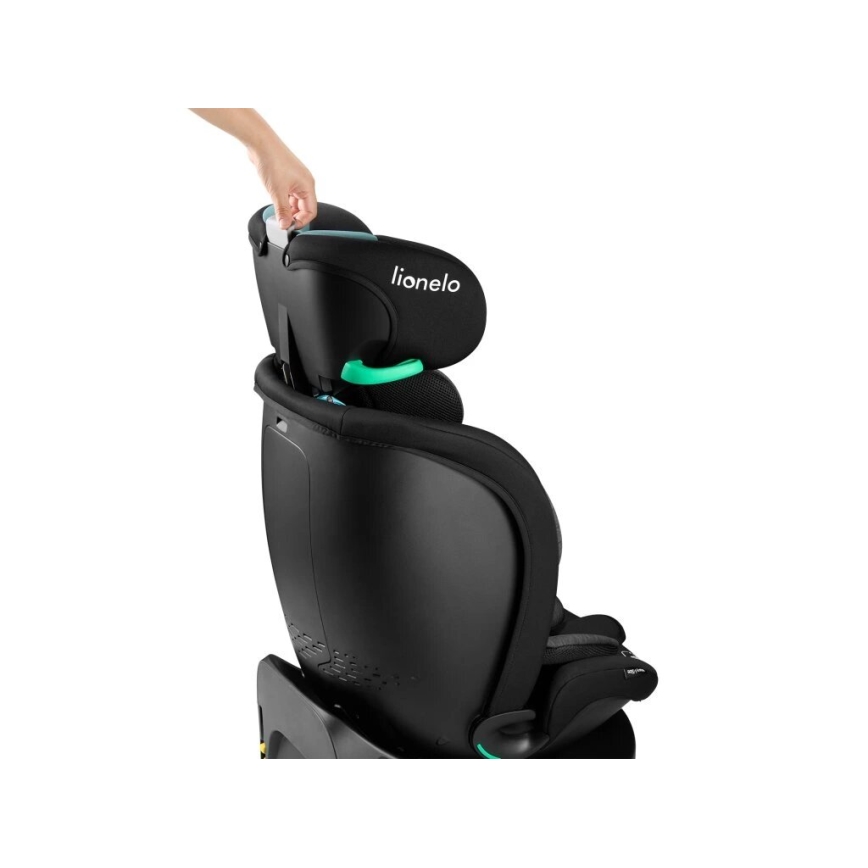 Autosedačka Lionelo, nastavuje sa opierka hlavy, na bielom pozadí.