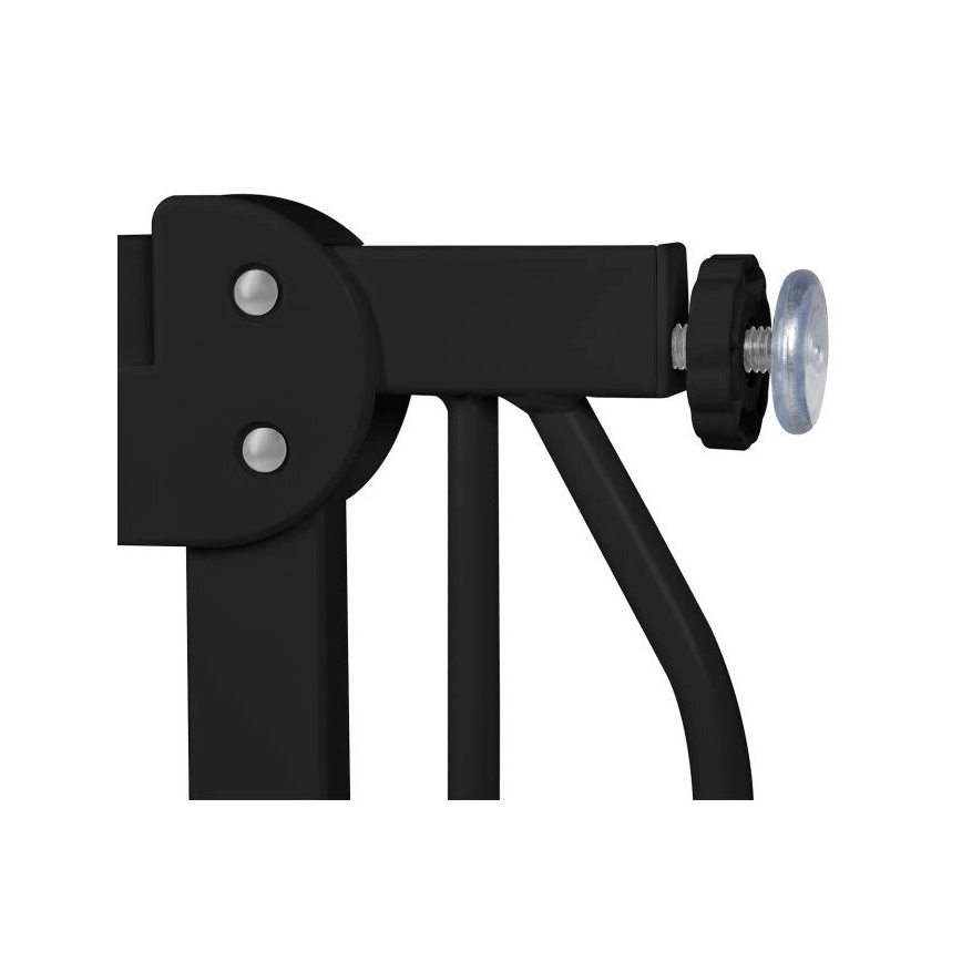 Čierna zábrana je pripevnená skrutkou s gumenou podložkou. Konštrukcia je kovová, s viditeľnými spojmi a zapustenými nýtmi.