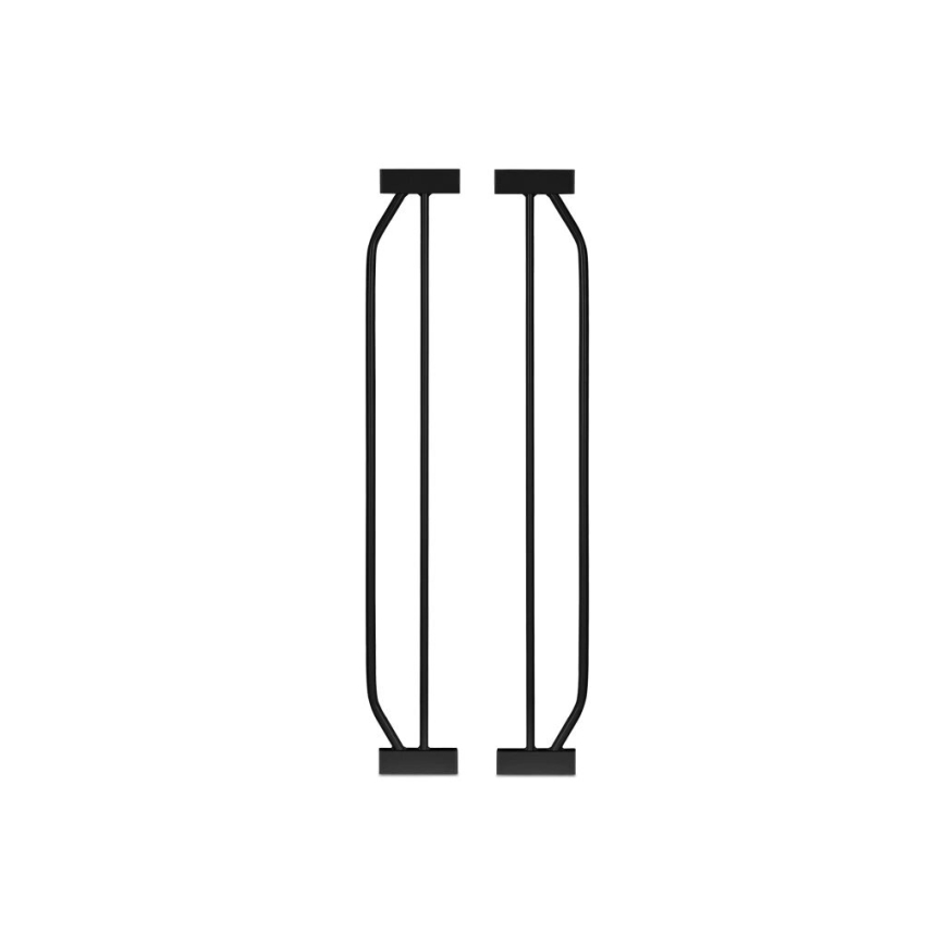 Dve čierne kovové nohy stola s rovnými stĺpikmi a malými štvorcovými základňami sú umiestnené na bielom pozadí.