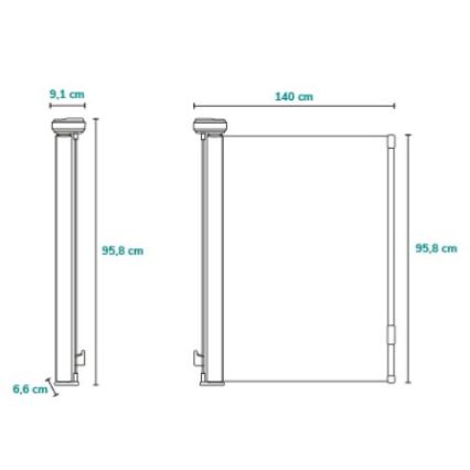 Zábrana je rozložená. Má výšku 95,8 cm a šírku 140 cm. Spodná časť je široká 6,6 cm a horná 9,1 cm.