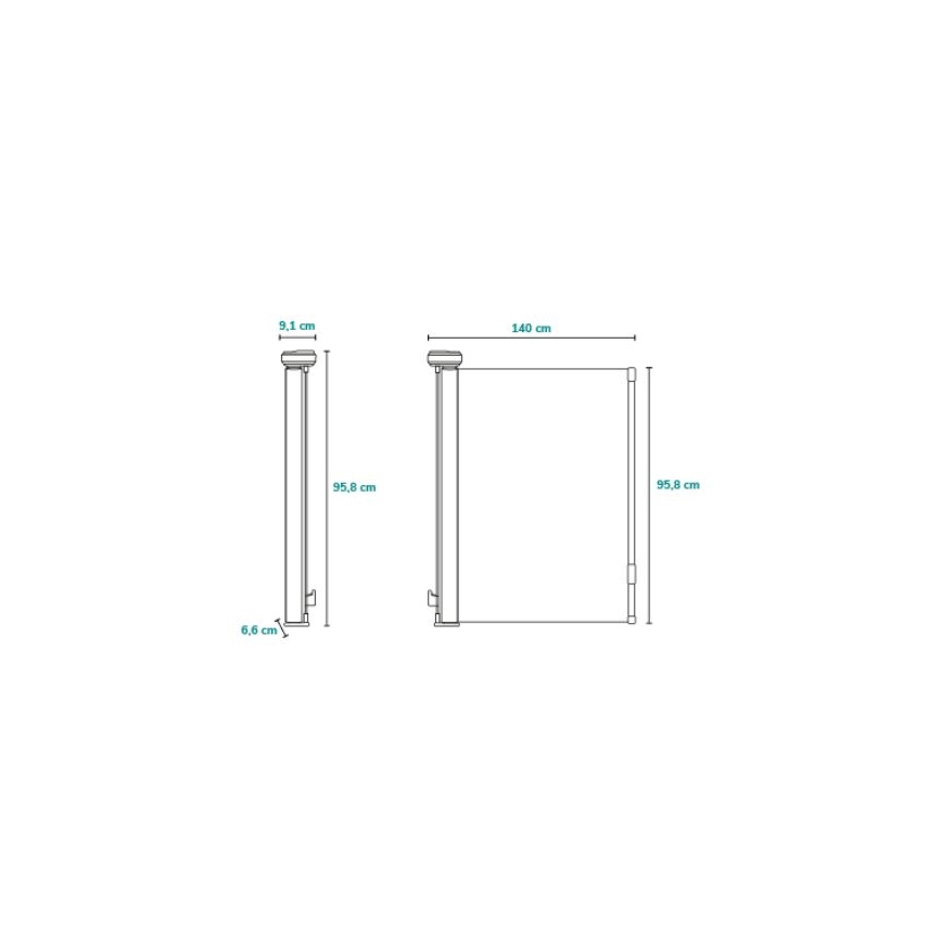 Zábrana je rozložená. Má výšku 95,8 cm a šírku 140 cm. Spodná časť je široká 6,6 cm a horná 9,1 cm.