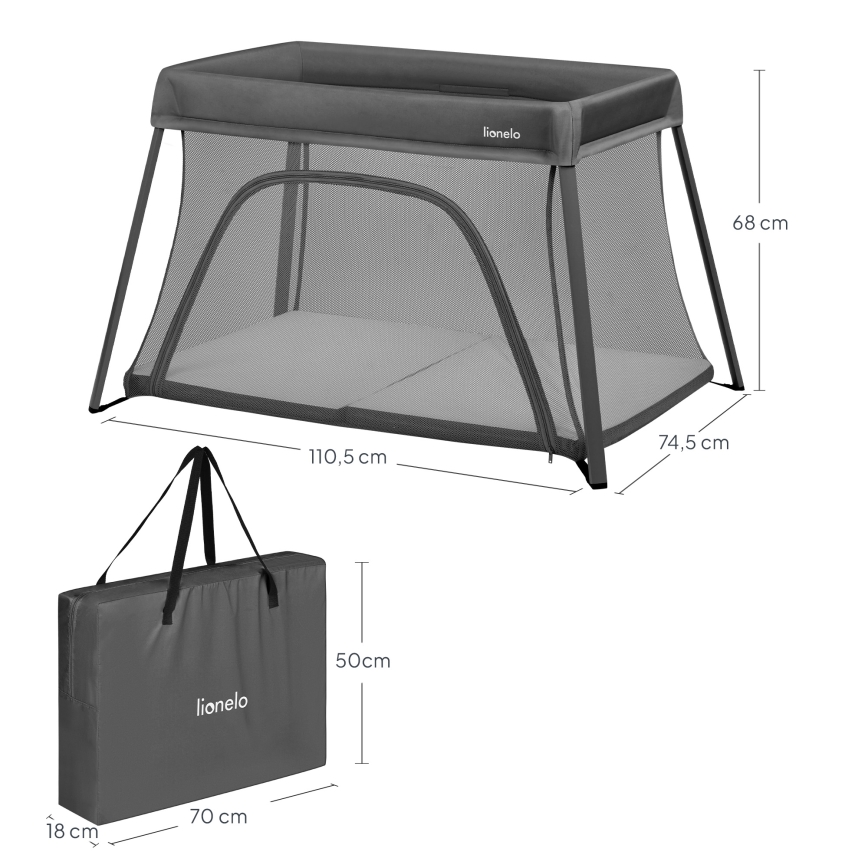Lionelo - Cestovná postieľka 3 v 1 ALICE Grey
