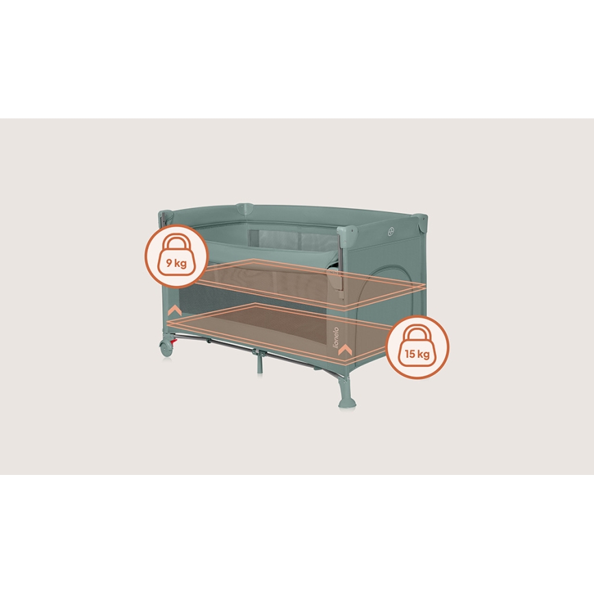 Lionelo - Cestovná postieľka 3v1 ELLEN šalviovo zelená