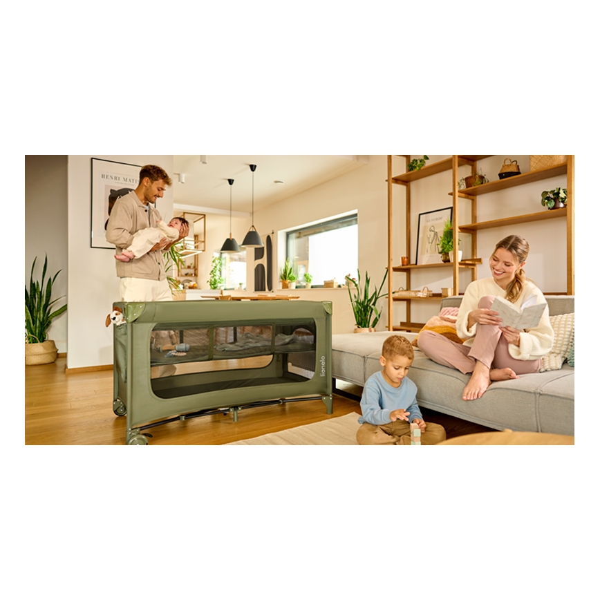 Lionelo - cestovná postieľka JASMIN EASY FOLD olivová