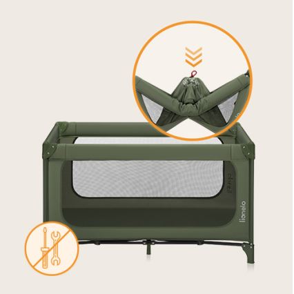 Lionelo - cestovná postieľka JASMIN EASY FOLD olivová