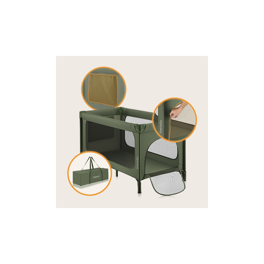Lionelo - cestovná postieľka JASMIN EASY FOLD olivová