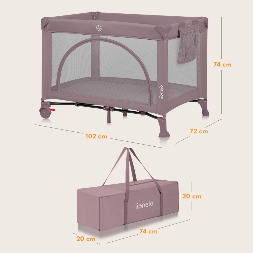 Lionelo - Cestovná postieľka LAURA Pink Nude