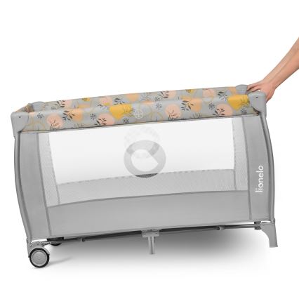 Lionelo - Cestovná postieľka STEFI PLUS ružovo-žltá