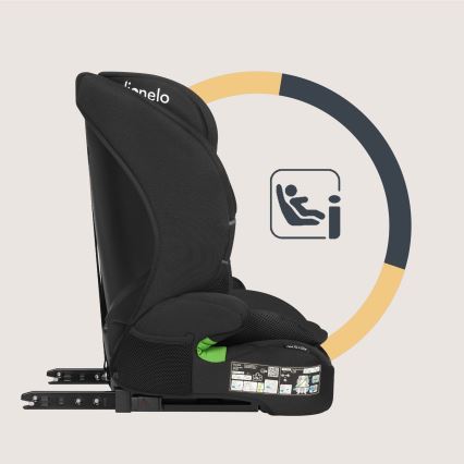 Lionelo - detská autosedačka LEVI FIX i-Size 76–150 cm, čierny karbón