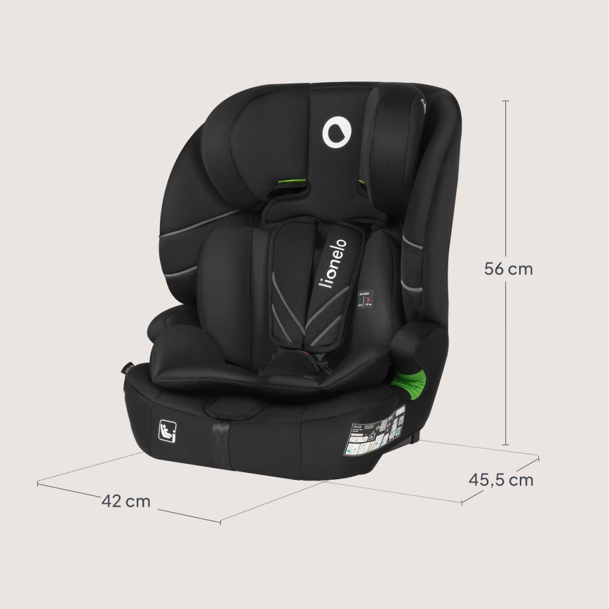 Lionelo - detská autosedačka LEVI FIX i-Size 76–150 cm, čierny karbón