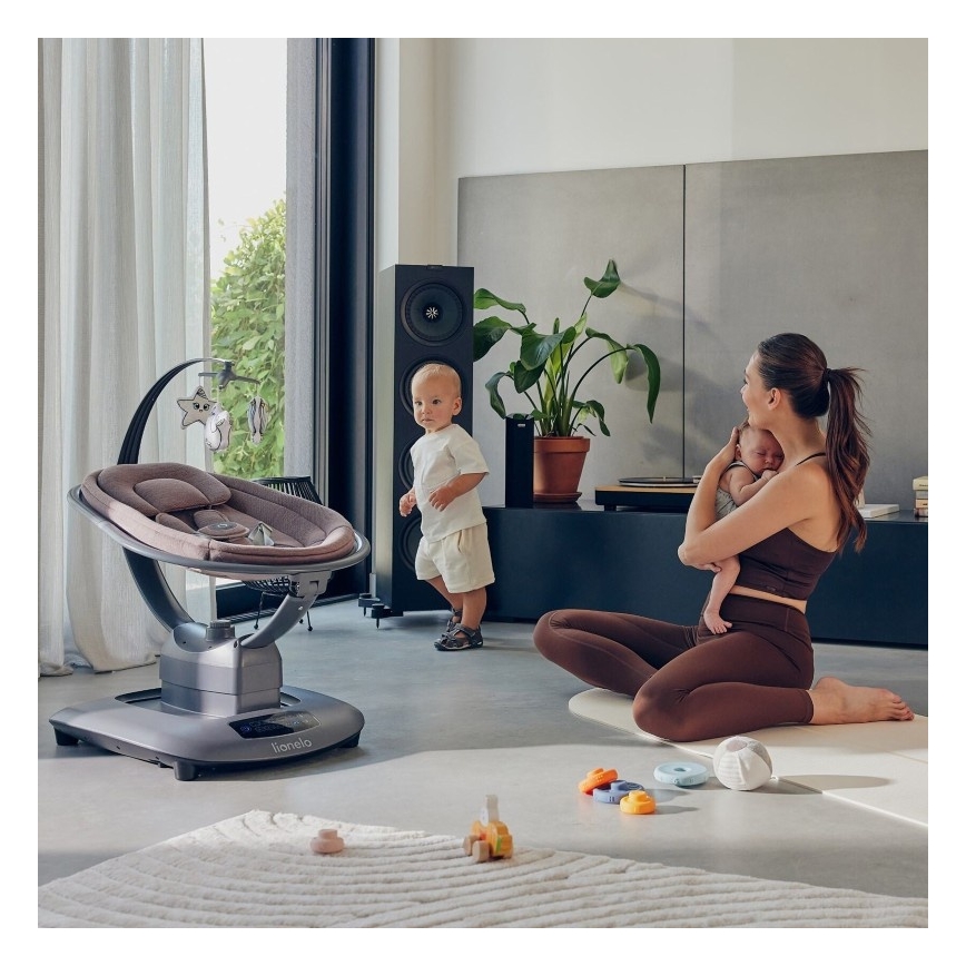 Lionelo - Detská hojdačka s melódiou BLOSSOM Pink Mauve + diaľkové ovládanie