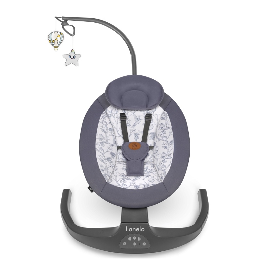 Lionelo - Detská hojdačka s melódiou RALF 4xAA šedo-biela + diaľkové ovládanie