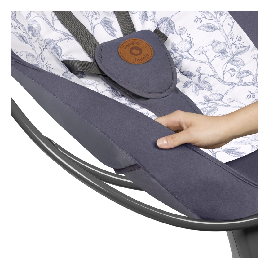 Lionelo - Detská hojdačka s melódiou RALF 4xAA šedo-biela + diaľkové ovládanie