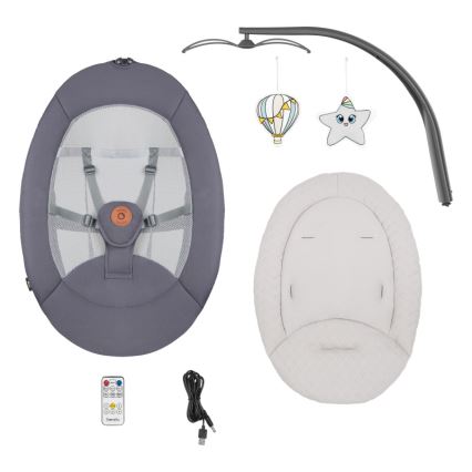 Lionelo - Detská hojdačka s melódiou RINA 4xAA Grey Concrete + diaľkové ovládanie