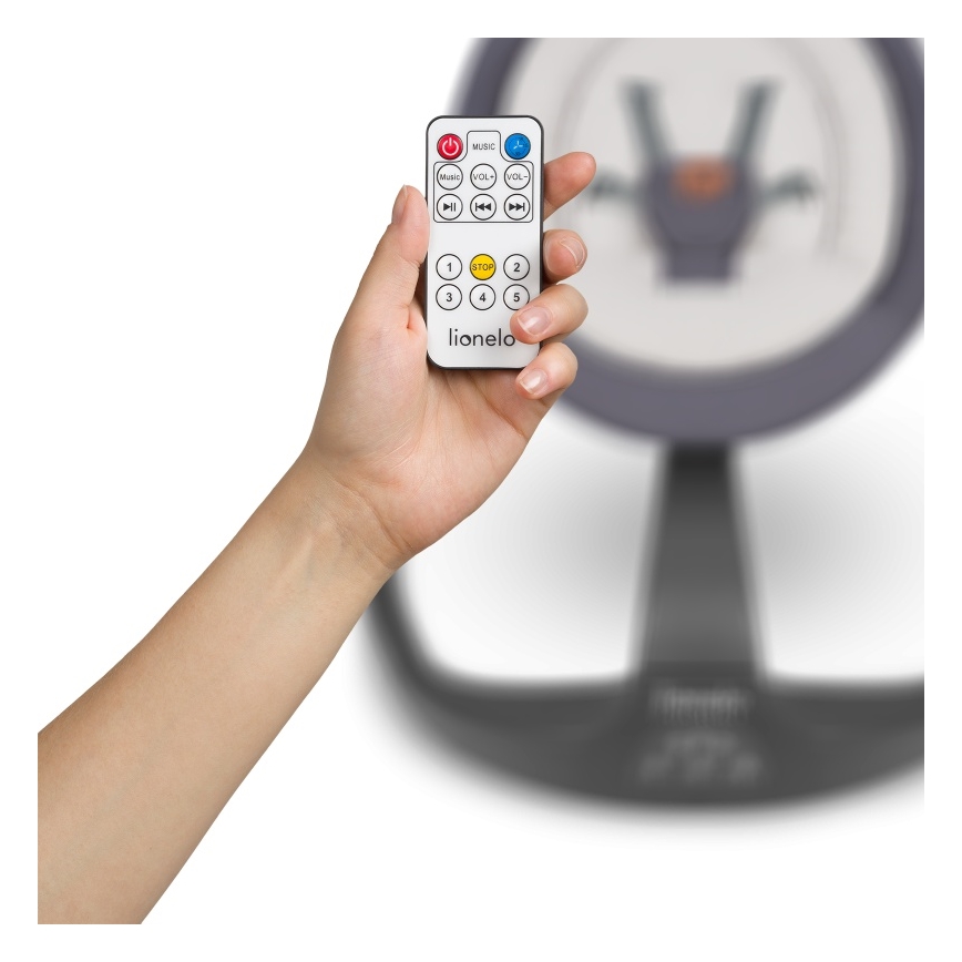 Lionelo - Detská hojdačka s melódiou RINA 4xAA Grey Concrete + diaľkové ovládanie