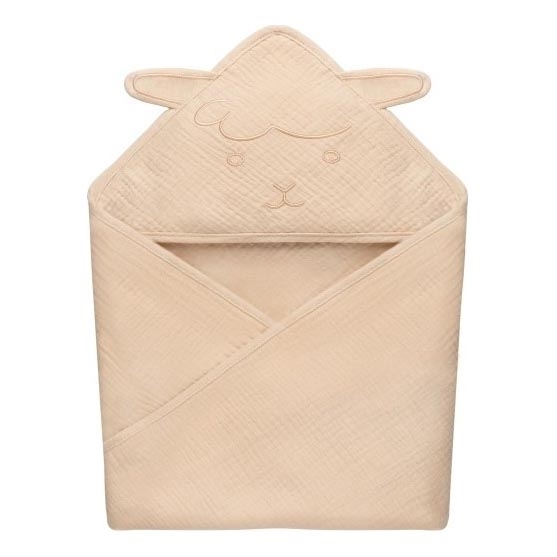 Lionelo - Detská osuška s kapucňou MUSLIN HOODED TOWEL Béžová (Sand)