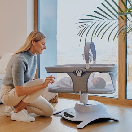 Lionelo - Detské hojdacie kresielko s melódiou 2v1 BELLA 4xAA Sivý betón + diaľkové ovládanie