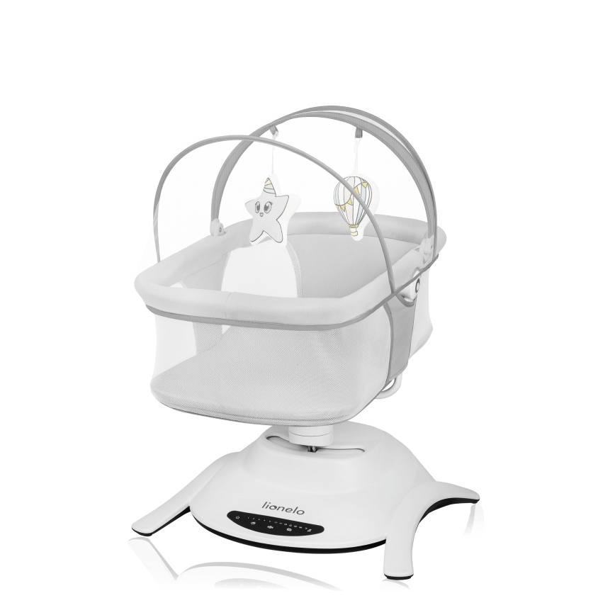 Lionelo - Detské hojdacie kresielko s melódiou 2v1 BELLA 4xAA Sivý betón + diaľkové ovládanie