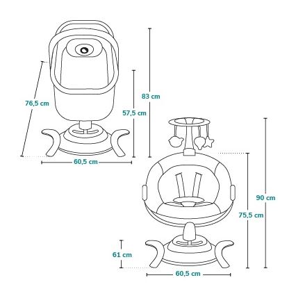 Lionelo - Detské hojdacie kresielko s melódiou 2v1 BELLA 4xAA Sivý betón + diaľkové ovládanie