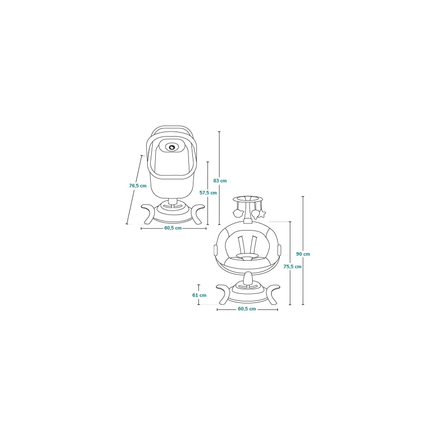 Lionelo - Detské hojdacie kresielko s melódiou 2v1 BELLA 4xAA Sivý betón + diaľkové ovládanie